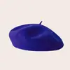 Boina de color liso bordada transfronteriza, gorro tejido, sombrero popular de lana azul marino, sombrero artístico retro moderno versátil de artista