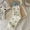 Calcetines de Animales de Dibujos Animados para Mujer, Calcetines Lindos de Media Pantorrilla, Calcetines Holgados de Rayas y Bloques de Color Estilo Japonés con Borde Enrollado, Calcetines con Moño para Niña