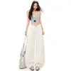 Laranja Infantil # Jeans de Cintura Alta Wide Leg Scimitar para Mulheres, Resistente à Água, Manchas e Durável, Corte Solto, Emagrecimento, Costura Lateral, Versátil, Calça de Comprimento Total.