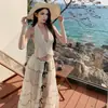 Estilo Francés Estilo Vacacional Cuello en V Top Colgante Falda Grande Falda Conjunto de Dos Piezas Verano para Mujer Hermosa Falda de Playa