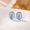 Yi Lu Yin Brincos de Tarraxa em Prata Esterlina S925 Água-Marinha Geométricos Simples Multifacetados Elegantes Versáteis Leves Luxo Moda Brincos para o Dia a Dia