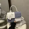 2025 Estilo Novo Transfronteiriço Costura Cor Contrastante Alta Qualidade Elegante Bolsa de Mão Ombro Transversal Bolsa Quadrada Pequena Feminina para o Trabalho
