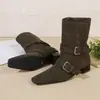 2026 Nuevas Botas de Tobillo de Tacón Grueso Estilo Francés con Diseño de Nicho para Mujer, Botas de Media Pantorrilla Estilo Coreano, Botas Vaqueras Retro de Punta Cuadrada Pequeña