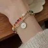 Pulseira Colorida de Pérolas Artificiais e Contas para Cross-border da Amazon, Corrente Camada com Pingente de Flor e Clipe de Papel, Joia da Moda Feminina