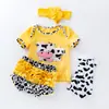 Venta al por mayor del fabricante ropa para muñecas reborn de 18-23 pulgadas, camiseta de manga corta de vaca de dibujos animados para bebé realista y pantalones de PP, juego de 4 piezas