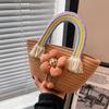 Bolsa de Algodão Tecida Grande Capacidade Bolsa de Ombro Litoral Vazada Bolsa de Mão Bolsa Feminina Transversal Tote Bag Corda de Algodão Palha Tecida