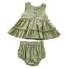 Conjunto Feminino de Algodão e Linho, Vestido Regata de Renda Respirável de Verão, Vestido Princesa Sem Mangas, Conjunto de Duas Peças com Calça Big Pp