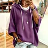 Moda Feminina Outono 2026 Europeia e Americana Transfronteiriça Novo Estilo Solto Cor Sólida Waffle Com Cordão Capuz Moletom