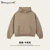 Sudadera con capucha de algodón puro cepillado, estilo callejero retro americano, estampado de copo de nieve rosa, corte boxy holgado, hombros caídos