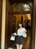 Saia Curta Plissada Xadrez Vintage Shenzhen Nanyou para Mulheres, Cintura Alta Linha A com Cinto, Saia Estilo College em Três Cores