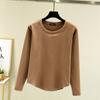 Otoño e Invierno estilo coreano para mujer ajustado cuello redondo camiseta básica de terciopelo cálida camiseta versátil con forro polar engrosada talla grande