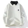 Venta Caliente Transfronteriza, Ventas Directas de Fábrica, Nuevo Suéter de Punto Grueso de Invierno Falso Dos Piezas con Cuello de Camisa para Hombre