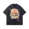 TKPA Estilo Americano High Street Marca de Moda Camiseta de Hombre Hip Hop Gato Estampado de Moda Retro Lavado Algodón Pesado Manga Corta