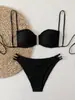 Traje de baño plisado europeo y americano 2025 con tirantes, traje sexy sin espalda, bikini de exportación, traje de baño de tres piezas de color puro transfronterizo