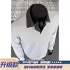 Sudadera falsa de dos piezas, corte holgado estilo americano moderno, cuello polo de ajuste limpio, camiseta de manga larga de peso pesado para otoño para hombre