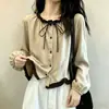 Camisa Regular de Manga Larga con Cuello Volante Estilo Coreano Personalizada para Mujer 2026 Otoño Nuevo Talla Grande Chicas Gorditas Top Reductor de Edad Súper