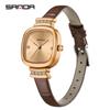 Relógio Feminino Sanda de Quartzo Pequeno Simples de Alto Valor, Elegante, Versátil, Levemente Luxuoso, À Prova D'água, Quadrado Pequeno, Cor de Açúcar