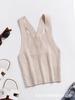 Top de tirantes acanalado transfronterizo con cuello en V, color liso, de cintura alta, sin espalda, corto, ajustado, camisola con diseño sin espalda