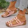 Nuevas Sandalias de Moda 2025 Estilo Europeo y Americano con Punta Abierta, Suela Gruesa y Correa de Hebilla para Mujer, Pantuflas de Color Sólido Talla Grande para Ventas Transfronterizas