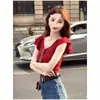 Camiseta de tricô rosa choque de manga curta para mulheres, novo estilo de verão, sexy e estilosa, top curto e bonito