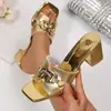 Sandalias Casuales de Cuadrado Metálico con Hebilla y Tacón Grueso, Talla Grande Europea y Americana, Transfronterizas 2026 Moda Mules de Tacón Alto para Mujer