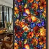 BL112-191 Adesivo de Vidro Estático de PVC Floral e Pássaro Retrô Colorido Sem Cola Película para Janela Removível Adesivo para Janela de Vidro