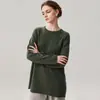 Suéter de punto de cachemira de manga larga, cuello redondo, longitud media, básico suelto, casual y versátil para mujer, para otoño e invierno.