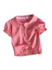 Camiseta Nueva de Verano para Niña, Manga Corta, Color Caramelo, Delgada, con Lazo y Cuello de Muñeca, Elegante Top para Bebé con Mangas de Linterna de Media Longitud