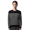 Suéter de lana pura a rayas 2026 otoño e invierno nuevo para mujer cuello redondo estilo elegante suelto tejido fino hilo Yangzi suéter de punto
