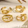 Anillo Abierto Doble Capa Nudo Doble Mengjia Joyería de Gama Alta Nicho Europeo y Americano Acero Inoxidable Chapado en Oro de 18K para Mujeres