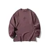 Yidao Vintage 25 Otoño Nuevo Retro Americano Bordado Letra Bambú Algodón Holgado Versátil Cuello Redondo Manga Larga Camiseta