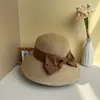 Chapéu de sol Sun Li mesmo estilo dobrável aba larga laço proteção solar proteção UV chapéu de palha feminino chapéu de verão para mulheres
