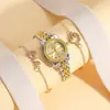 Moda exquisita reloj gradual dorado esfera de diamante cara de flor por lotes reloj de dama muñeca dos pulseras exquisitas/3 Piezas