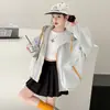 Chamarra con Capucha Estilo Coreano para Niñas 2026 Primavera y Otoño Nuevo Diseño Cremallera Bloqueo de Color Manga Larga Cortavientos Chamarra de Moda