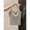 Camisola Corta de Verano para Mujer con Copas, Espalda Cruzada, Rayas Laterales que Reducen el Busto, Sin Mangas de Algodón, Espalda Hermosa