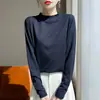 Blusa de tricô gola alta meia, estilo fino, roupa íntima feminina para outono e inverno 2026, nova peça básica fashion, camiseta branca