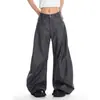 Pantalones Vaqueros Occidentales de Pierna Ancha Sueltos Casuales Largos Negros con Caída de Gama Alta Americanos para Viajes de Otoño/Invierno Hombres Mujeres Retro