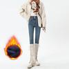 Jeans Grossos Forrados com Lã Vintage para Mulher Outono e Inverno Pequenos Versáteis Cintura Alta Emagrecedores Justos Elásticos Calças Lápis