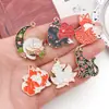 Chaveiro Pulseira Brincos Acessórios de Joia Pingente Gato Raposa Desenho Animado Flor Rosa Preto e Branco Estilo Coreano DIY