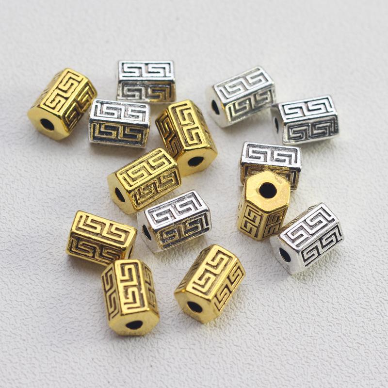 合金藏银回纹桶珠 大孔回纹隔珠diy手链钥匙扣皮绳手链配珠