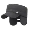 Gorro Plano Cálido de Lana Twill con Forro de Borrego, Estilo Nuevo de Invierno para Hombres de Mediana Edad y Mayores, Protector de Oídos, Resistente al Viento, de Algodón para Exteriores