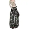 Jeans feminino estilo retrô de Hong Kong, nova coleção de outono, estampado com estrelas, modelagem solta, emagrecimento, cintura alta, calça pantalona comprida
