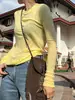 Camiseta Básica de Color Sólido de Manga Larga Fina Estilo Europeo y Americano para Mujer 2025 Nuevo Top Verano Otoño Versátil Cuello Redondo Transfronterizo