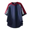 Camiseta de Manga Corta con Bloques de Color y Tres Rayas Estilo Americano para Hombre, Nuevo Verano Estilo Hong Kong Holgada de Marca de Moda Versátil para Pareja Top de Media Manga