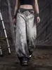 Pantalones casuales de pierna ancha unisex, estilo retro de verano 2026, con estampado de tinta degradado, doble cintura y pierna curva