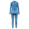 Transfronterizo Nueva Película Avatar 2 Ropa para Mujer Estampado Digital Ajustada de Manga Larga Mono Disfraz de Actuación en Escenario