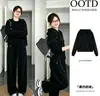 Conjunto de Sudadera Negra para Mujer Otoño 2026 Nuevo Ropa Deportiva Atuendo de Otoño Pantalones Casuales Sensación de Alta Gama Holgado