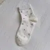 Calcetines Florales Dulces para Mujer, Malla Fina Transpirable Anti-Olor para Primavera y Verano, Calcetines Holgados, Estilo Ballet Japonés, Sin Costuras, a Media Pantorrilla
