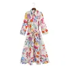 Vestido Midi Estampado de Manga Longa Feminino Novo Estilo Europeu e Americano Primavera em Estoque 2559