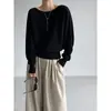 Jiang Zuo Estilo Coreano Simples Temperamento Cintura Marcada Malha Feminina 2026 Outono/Inverno Gola Redonda Solto Suéter Suave L6035